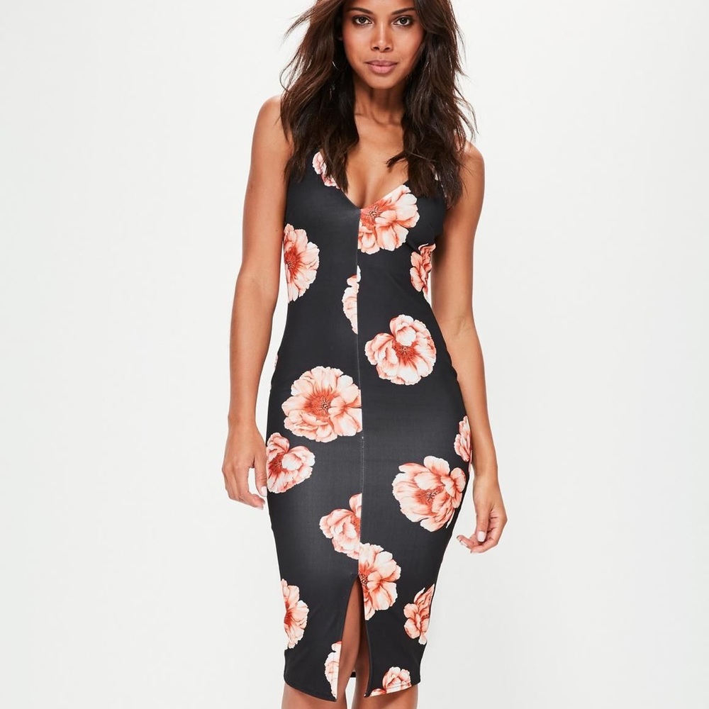 Missguided Floral Scuba Midi Dress